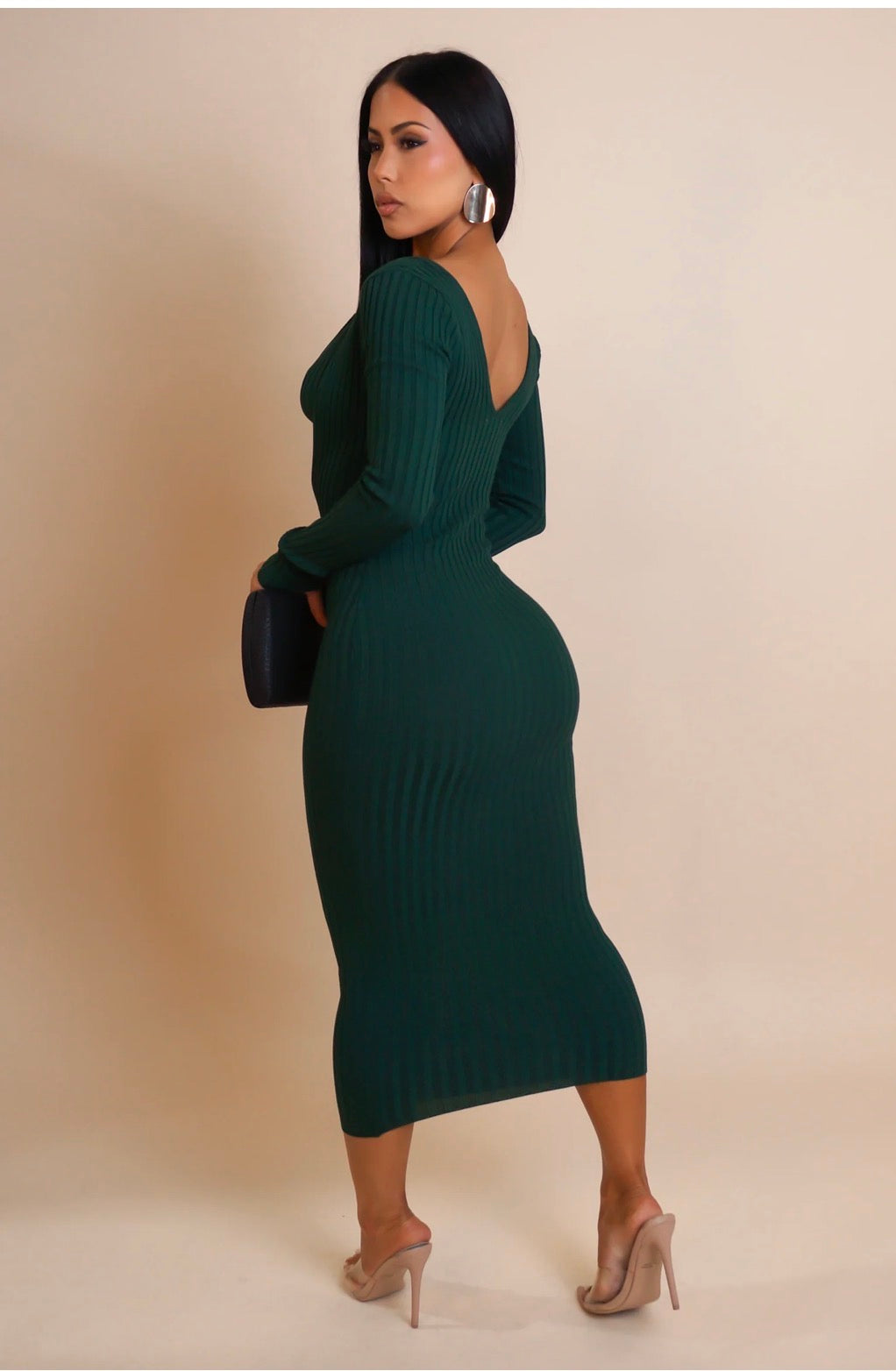 Heartbreaker Ribbed Midi Dress- Deep Emerald