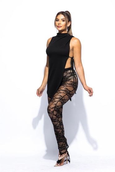 Side Tie Black Two Piece Lace