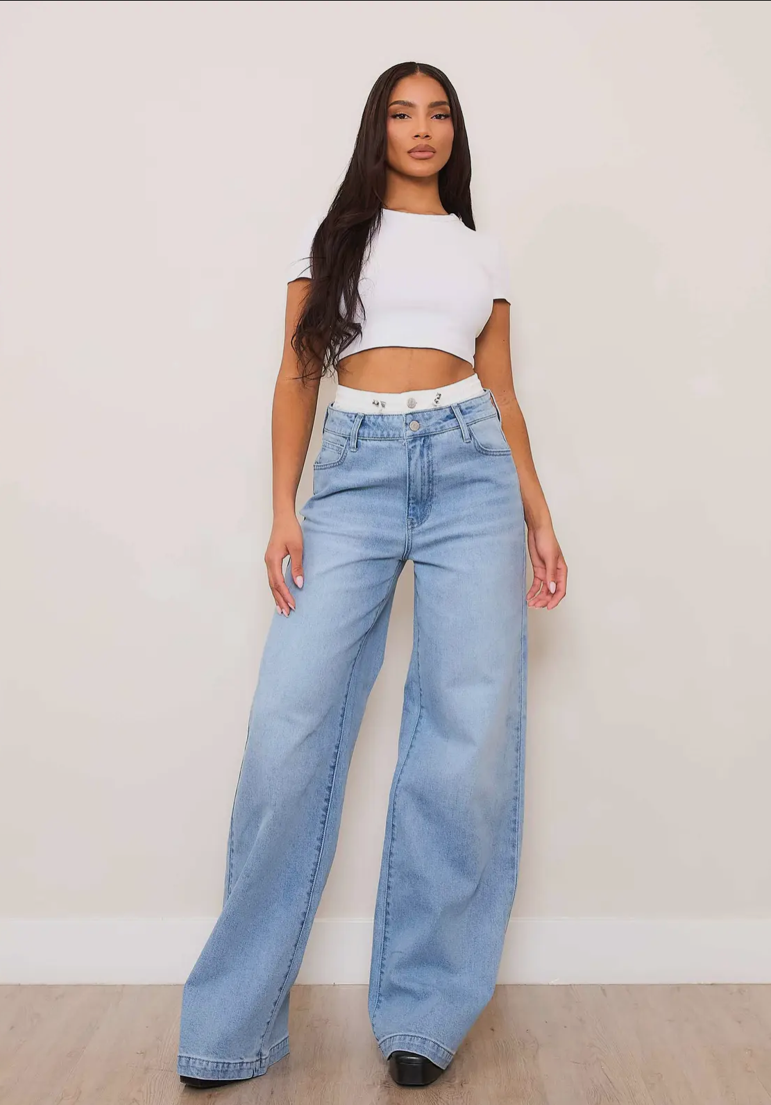 The Icon Double-Band Wide-Leg Jeans — Light Wash