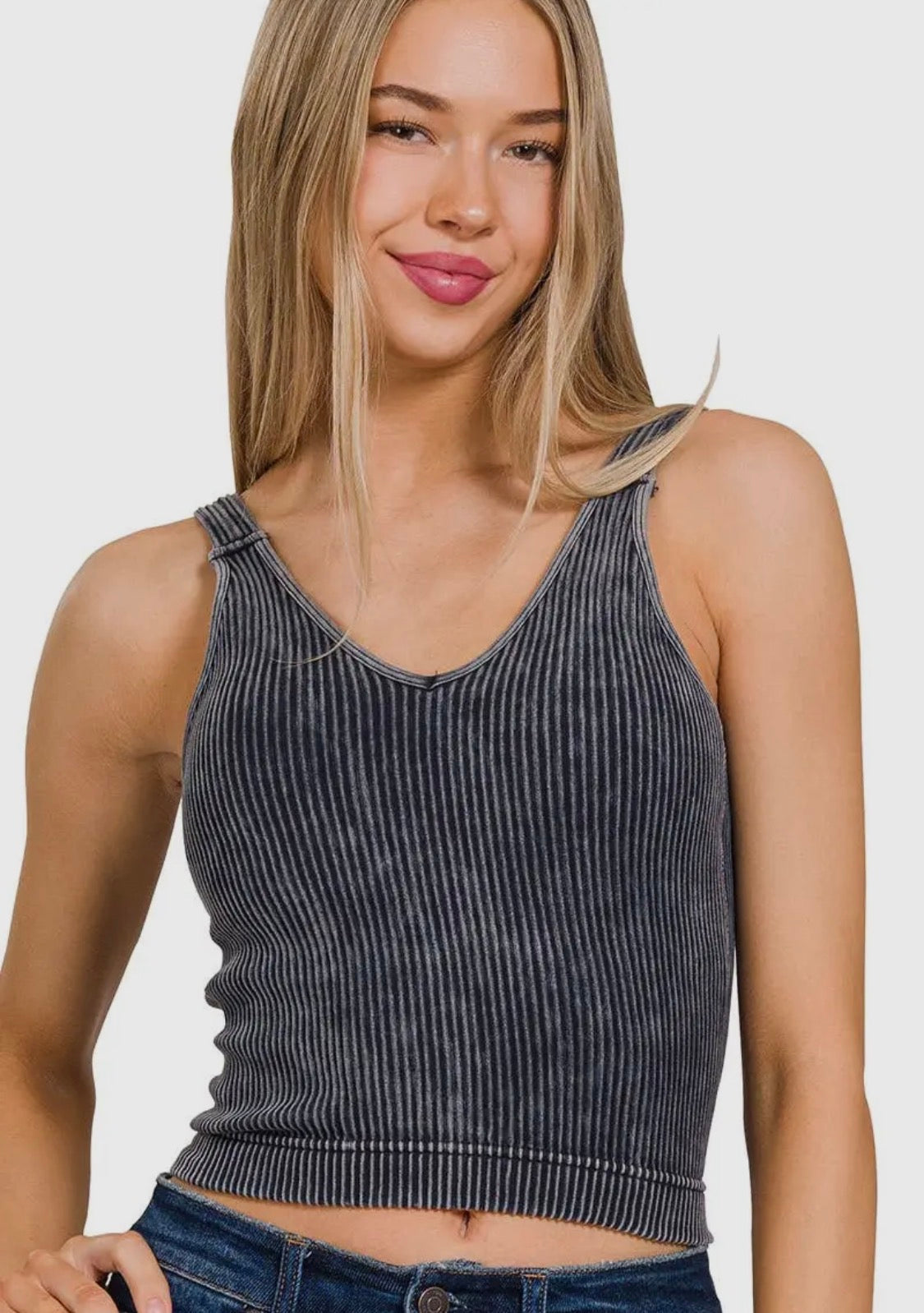Ribbed Racer Back Tank grey