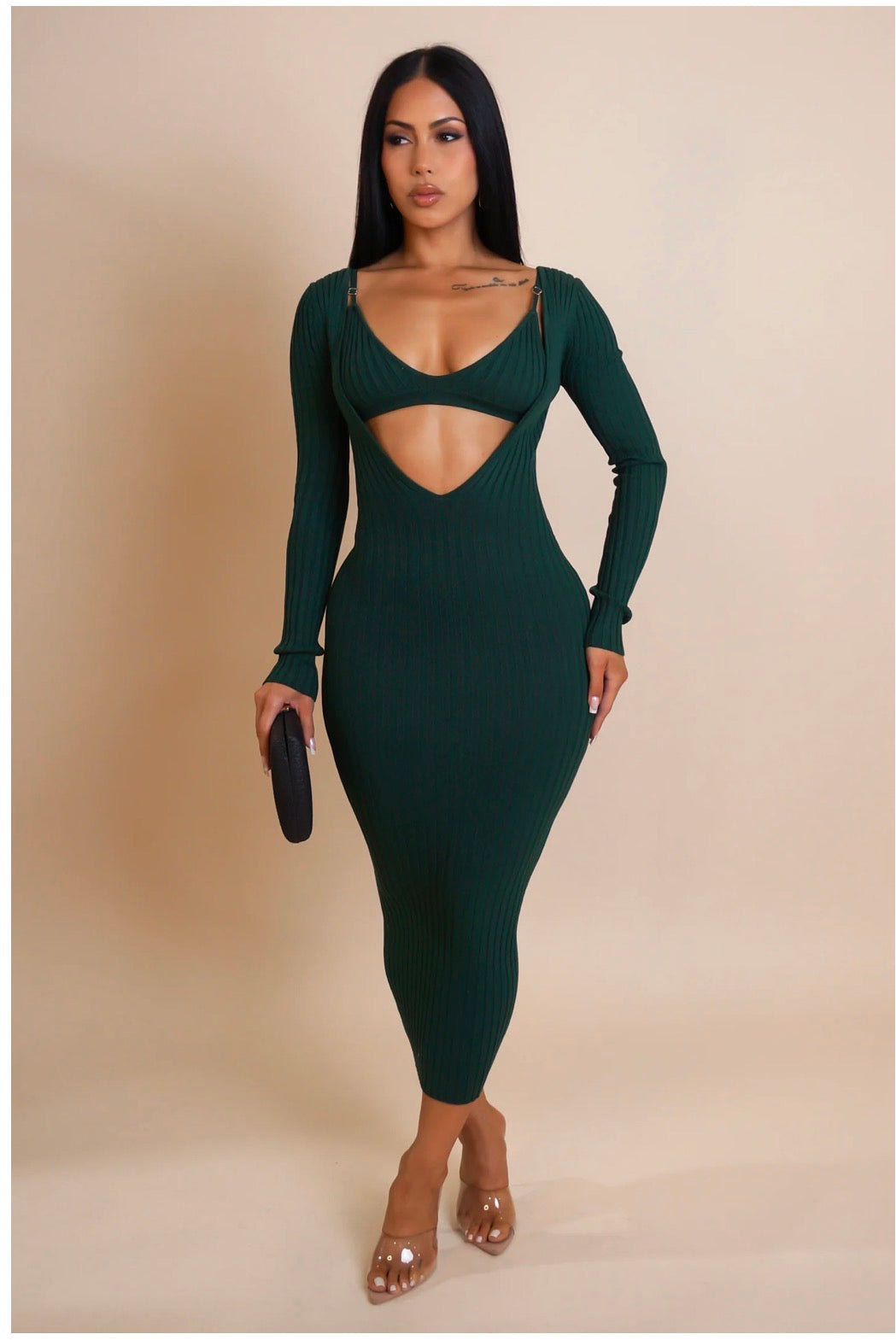 Heartbreaker Ribbed Midi Dress- Deep Emerald