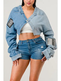 Patched Denim Crop Jacket