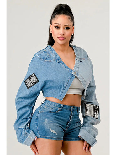 Patched Denim Crop Jacket
